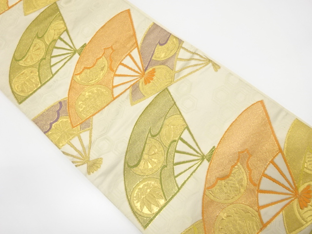 扇に丸文様織り出し袋帯